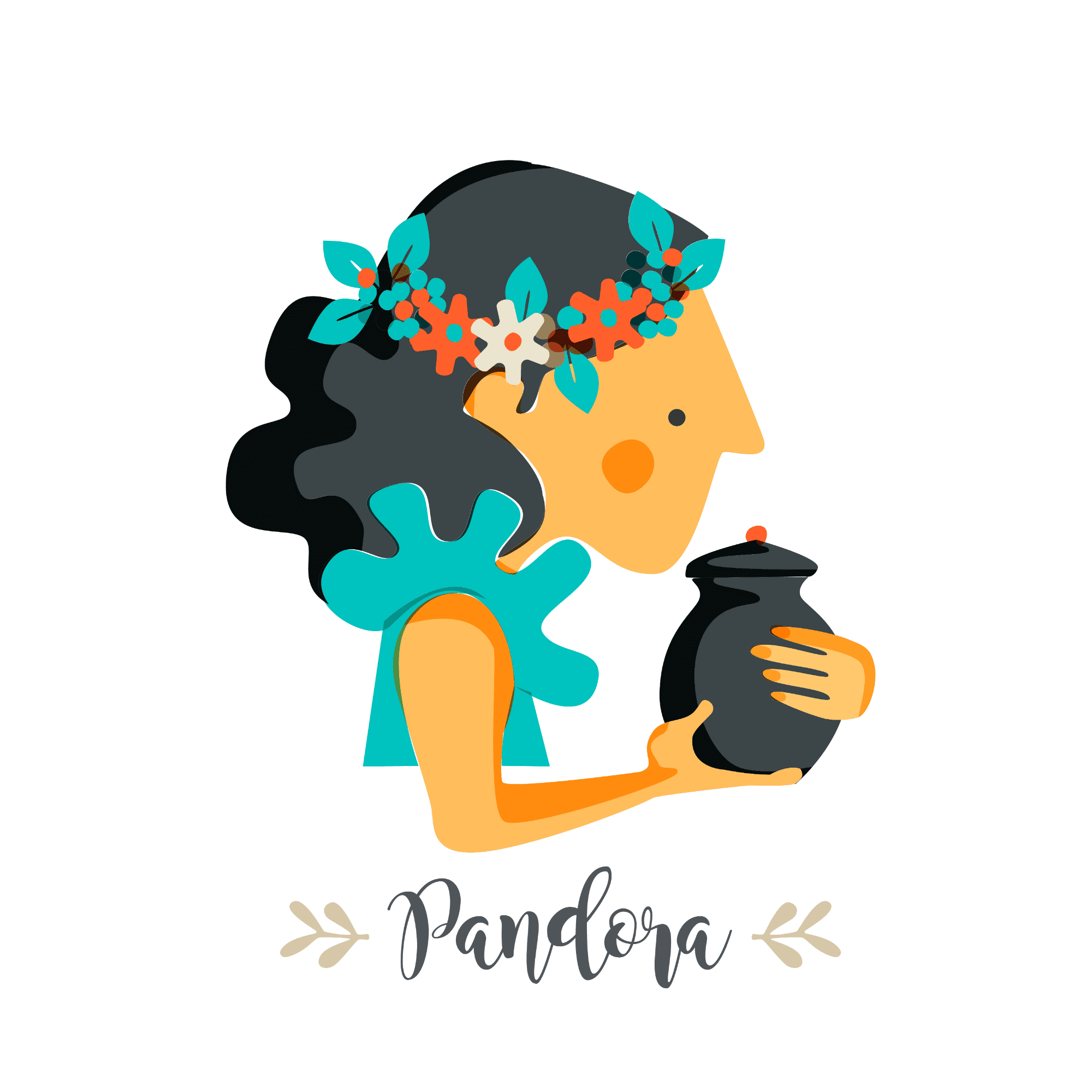 Ilustración de Pandora con su jarra, creada por Tuticofetti