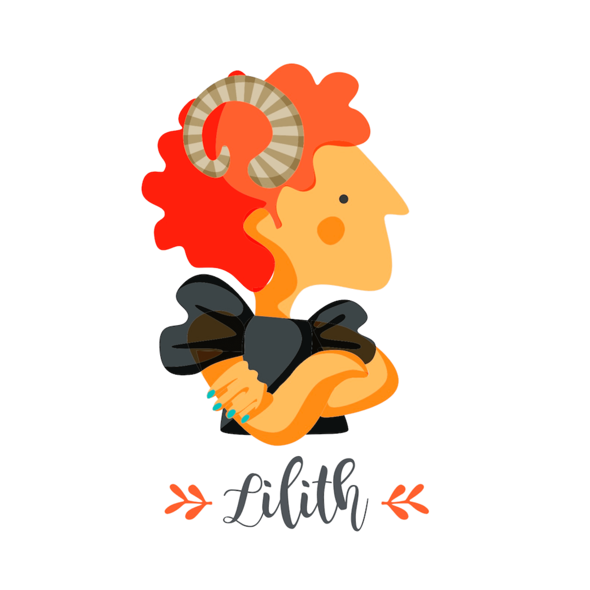 Ilustración de Lilith, con los brazos cruzados, de perfil. Creada por tutticofetti para las Primeras Pecadoras